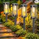 DAMAYCA 12 Pack Solar Lights Outdoor Waterproof for Garden Walkway Pathway Lawn Yard Decorative Modern Landscape Lighting. (Warm White Light, 12)