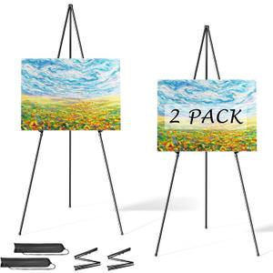 Easel Stand for Display, Aredy 63" Portable Painting Easel, Lightweight Metal Easels for Painting Canvas, Wedding Sign (2 Pack)