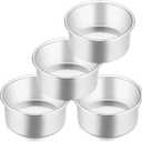 E-far 4 Inch Small Cake Pan Set of 4, Stainless Steel Mini Round Smash Cake Baking Pans, Non-Toxic & Healthy, Mirror Finish & Dishwasher Safe