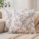 100% Cotton French Pastoral Throw Pillow Covers Set of 2, 24x24 Inch Blue Farmhouse Decorative Cushion Covers for Sofa Bed Living Room Home Decor