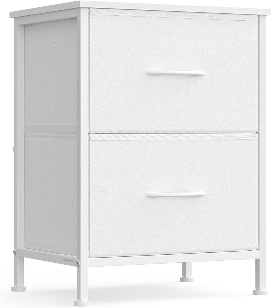 SONGMICS Dresser for Bedroom, Chest of Drawers, Nightstand, Steel, MDF, 2 Non-Woven Fabric Drawers, Storage Organizer Unit, Closet, Entryway, Cloud White and Snow White ULGS312W01S, 1 Pack