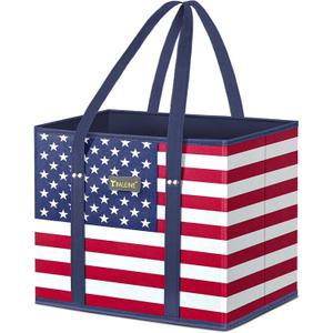 BALEINE 1Pk Reusable Grocery Bags, Foldable Shopping Bags for Groceries with Reinforced Bottom & Handles (Patriot Celebration)