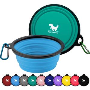 Collapsible Dog Bowls for Travel, 2-Pack Dog Portable Water Bowl for Dogs Cats Pet Foldable Feeding Watering Dish for Traveling Camping with Carabiners, BPA Free (Green&Blue, Medium (Pack of 2))