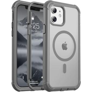 jaroco Magnetic for iPhone 12/12 Pro Case, [Compatible with MagSafe][Military Grade Drop Protection][Heavy Duty Protection][Non-Slip][Shockproof] 2-Layer Durable Bumper Phone Case 6.1''-Gray