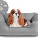 Miguel Outdoor Waterproof Cat Bed with Side, Oxford Durable Dog Bed for Small Dog Easy Clean, All Weather Rectangle Medium Pet Bed Bolster Tough Puppy Bed Scratch Resistant Removable Cover, 26 inches