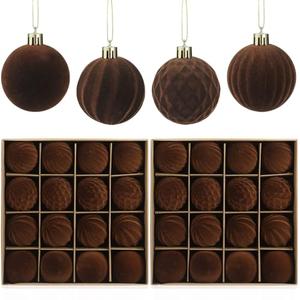 PullCrease 32 Pcs Velvet Christmas Balls Bulk 2.36 Inch Flocked Christmas Tree Ball Ornament Plastic Decorative Hanging Ornament Xmas Bulb Decorations Xmas Tree Decor for Holiday (Dark Brown)