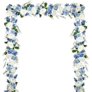 DearHouse 2Pcs Artificial Peony Flower Garland - Silk Peony Garland with Purple White Flowers for Wedding Party Table Decoration,6ft/Strand(White& Blue&Dark Blue)