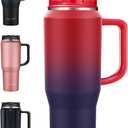 40 oz Tumbler with Handle, Insulated Tumblers with Lid and Straw, Large Metal Sports Water Bottle Jug, Thermal Stainless Steel Travel Coffee Mug Cup, Dark Rainbow (40 Ounces)