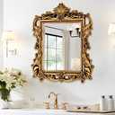 Gold Baroque Mirror - 26.3'' x 32.6'' Ornate Lightweight PU Frame, Vintage Decor Mirror for Living Room Fireplace Dining Room Entryway, Antique Mirrors with HD Reflection to Brighten & Expand Space