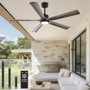 heimo 52 Inch Ceiling Fans with Lights and Remote Control Wood Outdoor Ceiling Fan for Patios Bedroom Living Room Kitchen Proch Big 5 blade Indoor Modern Wet Rated Waterproof Outside Fan(Grey)