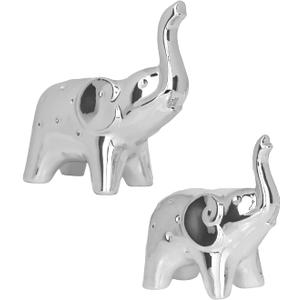 A Pair Elephant Statues Silver Ceramic Elephant Figurine for Livingroom Bedroom Home Decor Office Desk Shelf Animals Figurine Decoration