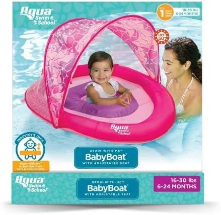 Aqua SwimSchool BabyBoat Pool Float for Infants 6-24 Months, Pink Turtle