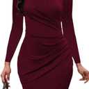 LaiyiVic Bodycon Midi Dress for Women 3/4 Sleeve Crew Neck Wrap Work Knee Length Elegant Dresses (Small, Burgundy5755)