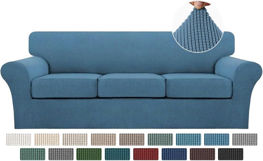 Turquoize 4 Piece Sofa Covers for 3 Cushion Couch Sofa Slipcover with Separate Cushion Couch Cover for Dogs Thick Soft Slipcover Washable Elastic Furniture Protector for Pets(XL Sofa,Dusty Blue)
