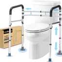 Toilet Safety Rail - Adjustable Detachable Medical Safety Frame for Elderly & Handicap, Heavy Duty Handles, Fits Most Toilets (Dark Gray)