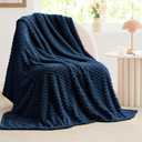BEDELITE Fleece Blanket Twin Size for Bed Couch, 3D Jacquard Decorative Navy Throw, Soft and Cozy Warm Plush Fuzzy Blanket All Seasons Suitable, 60x80Inches