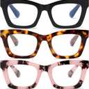 Oprah- Readers for Women - Stylis Style Reading Glasses with Blue Light Blocking and Spring Hinge (Black, Tortoiseshell, Hand-painted Powder)