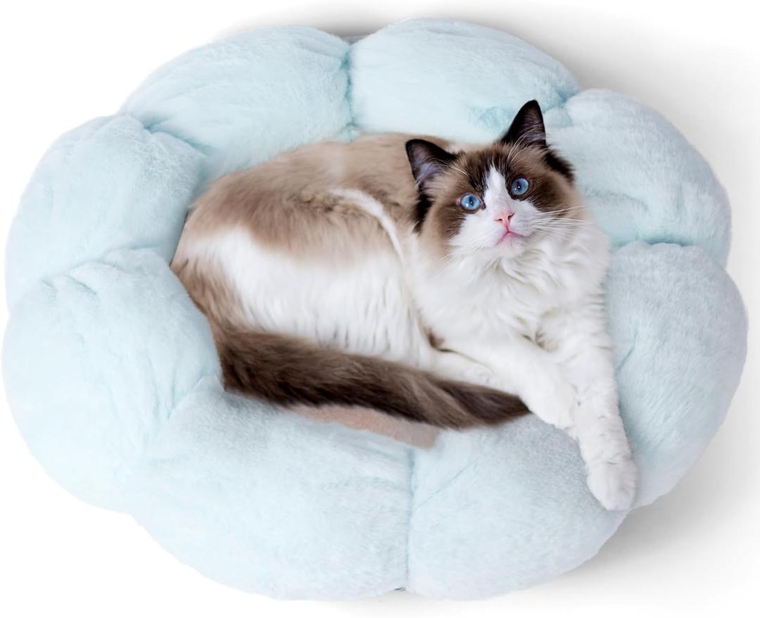 Fluffy Plush Indoor Flower Pet Bed, Soft Calming Dog & Cat Bed for Medium Small Cats and Dogs, Anti-Anxiety Flower Cozy Soft Round Pet Bed, Cute Modern Beds with Slip-Resistant Bottom (Green)