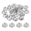 PATIKIL M10x1mm Serrated Flange Hex Lock Nuts, 25Pcs Metric Fine Thread Carbon Steel Non-Slip Hexagon Flange Nut Fasteners for Machinery Manufacturing Industrial DIY Use, Silver