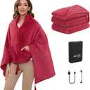 Heated Blanket Throw Battery Operated, Portable Electric Heated Poncho Shawl with Zipper and Pockets, 4 Heating Areas & 3 Heating Modes,Heating Blanket for Neck and Shoulders and Back,Red | 60'' x 40''