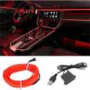 EL Wire Interior Car LED Strip Lights, USB Car Neon Light Strip with Sewing Edge, 16FT Neon Light 5V with Fuse Protection, Electroluminescent Car Indoor Decorations (Red)