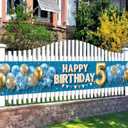 5th Happy Birthday Banner Blue Gold Birthday Backdrop Balloons Stars Confetti 118x20 inches Fun Party Decor Supplies for 5th Birthday Celebration Photo Backdrop Wall Hanging Decoration