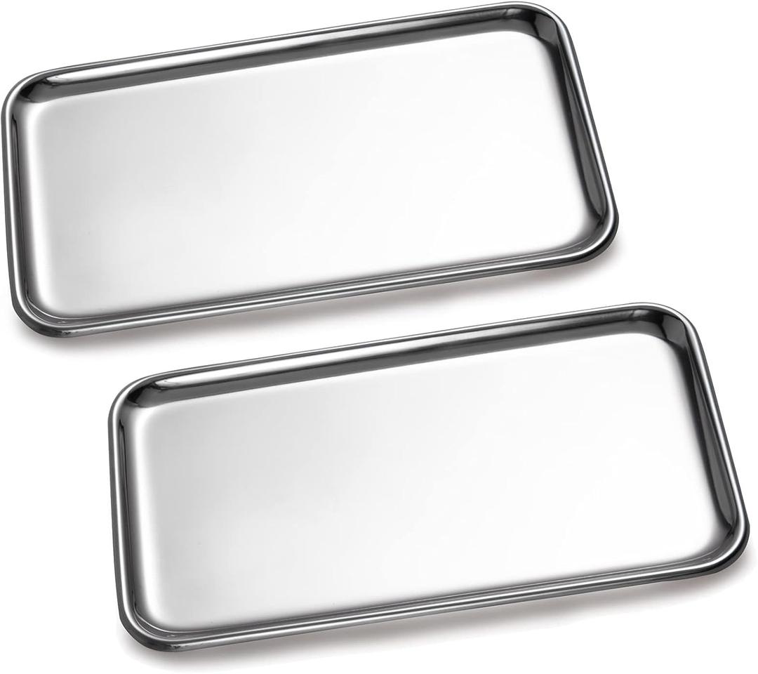 IMEEA Small Vanity Tray Rectangle Satinless Steel Little Jewelry Tray Bathroom Tray Storage Organizer Makeup Cosmetic Organizer Trays, 8 x 4.6 inch