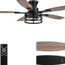 46 Inch Flush Mount Ceiling Fans with Lights and Remote Control, Low Profile Farmhouse Ceiling Fan for Bedroom Living Room and Patio, Black Caged Ceiling Fan for Indoor and Outdoor