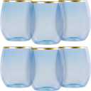 Elegant Stemless Blue Goblets With Gold Rim - 12 Oz. (Pack of 6) - Unique & Sophisticated Design - Perfect For Enhancing Tasting Experience