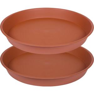 2 Pack of 16 17 inch Plant Saucer Tray (15 inch Base), 2.3" Depth, Heavy Duty Plastic Saucer 16" Round, Plant Tray for Pots, Flower Plant Saucers for Indoors (17 inch, Terracotta)