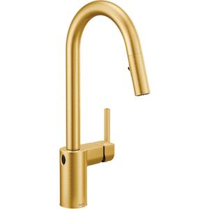 Moen Align Brushed Gold Motionsense Wave One-Sensor Touchless One-Handle High Arc Modern Pulldown Kitchen Faucet with Reflex Docking System, 7565EWBG
