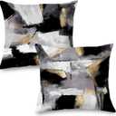 Black and White Pillow Covers, Abstract White Black and Gold Pillow Covers 16x16 Set of 2, Modern Black and White Pillow Covers for Couch Bed Living Room