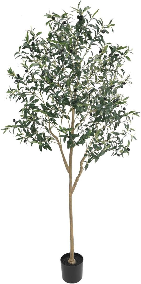 Artificial Olive Tree for Living Room Decor, 6FT Tall Faux Silk Plant Artificial Tree in Potted Oliver Branch Leaves and Fruits for Modern Home Decor Indoor