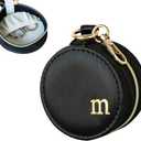 COLLECTIVE HOME - Monogrammed Letter Jewelry Case, Portable Travel Ring Holder Box with Keychain, Personalized Initial Organizer for Earrings Necklaces, Gift for Her (Black-m)