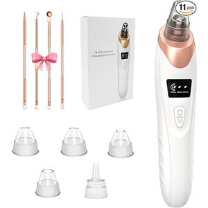2026 Pore Vacuum, Rechargeable Blackhead Remover Vacuum with 5 Suction Heads, Face Vacuum Pore Cleanse 3 Adjustable Suction Levels, Stainless Steel Tools for Nose Face, At-Home Skincare Kit- White