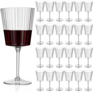 Domensi 24 Pack Plastic Ribbed Glasses 13 oz Acrylic Champagne Flutes with Stem Unbreakable Reusable Cocktail Champagne Glasses for Wedding Holiday Birthday Party Supplies