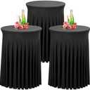 Babenest 28"x 43" Round Cocktail Table Skirt, 2 Pack Spandex Stretch Round Tablecloths Natural Wavy Drapes, Fitted High Top Bar Cocktail Table Covers for Wedding Party Birthday Banquet (Champagne)