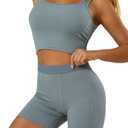 LICOBOD Casual Workout Sets 2 Piece Outfits for Women Ribbed Crop Tank Top High Waist Yoga Leggings Lounge Wear Tracksuit