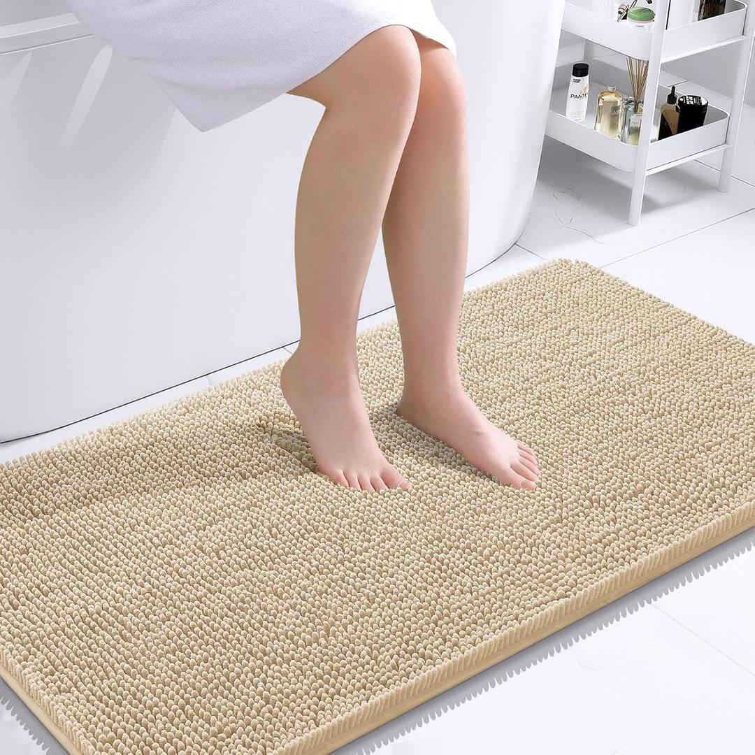 OLANLY Bathroom Rugs 44x24, Extra Soft Absorbent Chenille Bath Rugs, Rubber Backing Quick Dry, Machine Washable Bath Mats for Bathroom Floor, Tub and Shower, Home Decor Accessories, Beige (44" x 24", Beige)