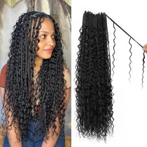 Boho Crochet Braids Pure Protein Fiber Close to Human Hair 18 Inch Goddess Box Braids with Soft Curls Bohemian Braids Crochet Hair for Black Women (18Inch 1B)
