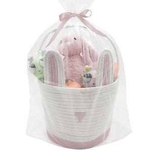 Large Woven Easter Baskets for Girls & Kids - Empty Basket with Gift Bags and Ribbons Cute Easter Decorations Bunny Ears Designs Pink