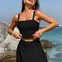 Pink Queen Women Tummy Control Two Piece Tankini Swimsuits with Skirt Vintage High Waisted Bathing Suits Push Up Swimdress (Black, L)