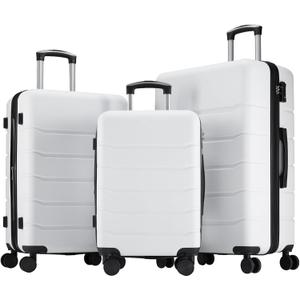 Sweetcrispy Carry on Luggage, Hard Shell ABS, Double Spinner Wheels Lightweight Suitcase TSA Lock, Cream White, 3-PCS Set (20/24/28 Inch)