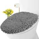 LuxUrux Toilet Lid Cover with Stretch Fit Elastic Band  Chenille Microfiber Toilet Seat Non-Slip Cover for Bathroom  Soft Plush, Machine Wash And Dry, Comfort & Clean Look (18 x 18'', Light Gray)