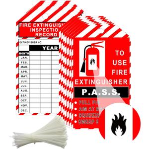 25 Pack Monthly Fire Extinguisher Inspection Tags Record 4 Year with Adjustable Wire Ties - 3.25 x 5.75 Inch PP Extinguisher Recharge and Inspection Record Tag for Indoor Outdoor Fire Extinguishers