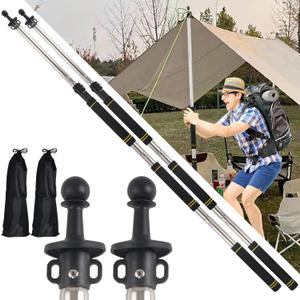 Tarp Poles,Tent Poles Set of 2 2Ft to 6Ft Replacement Canopy Poles Heavy Duty Telescoping Tent Poles for Tarp Outdoor Camping Awning Poles Adjustable Sturdy Durable Shade Cloth Poles (6Feet Black)