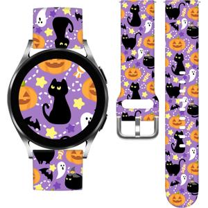 Holidays Watch Band 20mm Compatible with Samsung Galaxy Watch 6/5/ 5 Pro/ 4/3/ 6 Classic/ 4 Classic/Active 2/ Active for Women Men, Stylish Pattern Xmas Printed Replacement Strap (A-Cat/Pumpkin (Pink))