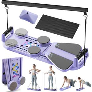 Pilates Board - Pilates Reformer Set, 6 in 1 Pilates Boards for Home Workout, Portable and Foldable Pilates Reformers Machine, Multifunctional Pilates Board for Women (Purple)