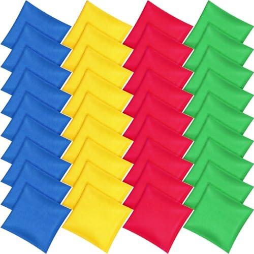 Foilswirl 36 Pieces 5" x 5" Nylon Bean Bags for Tossing Colorful Cornhole Bean Bags Set for Kids Hand Tossing Family Game for Cornhole Party Supplies(Bright Color,Classic)