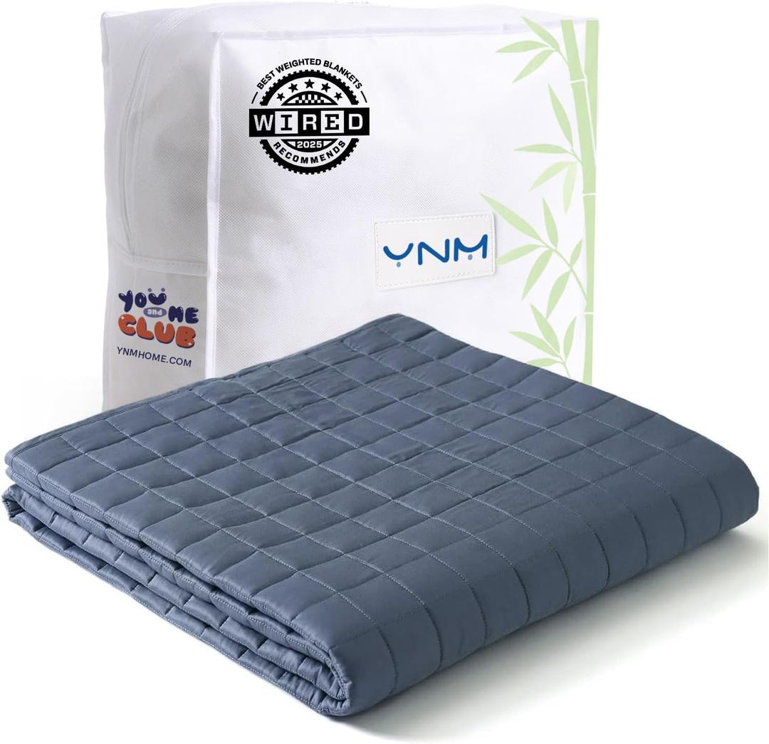 YnM Cooling Weighted Blanket for Adults, 20lbs Heavy Bed Throw for One Person of 190lbs, Perfect for Hot Sleepers or Warm Climates with Cooling Rayon/Glass Beads(60x80 Inches,Queen Bed, Blue Grey)